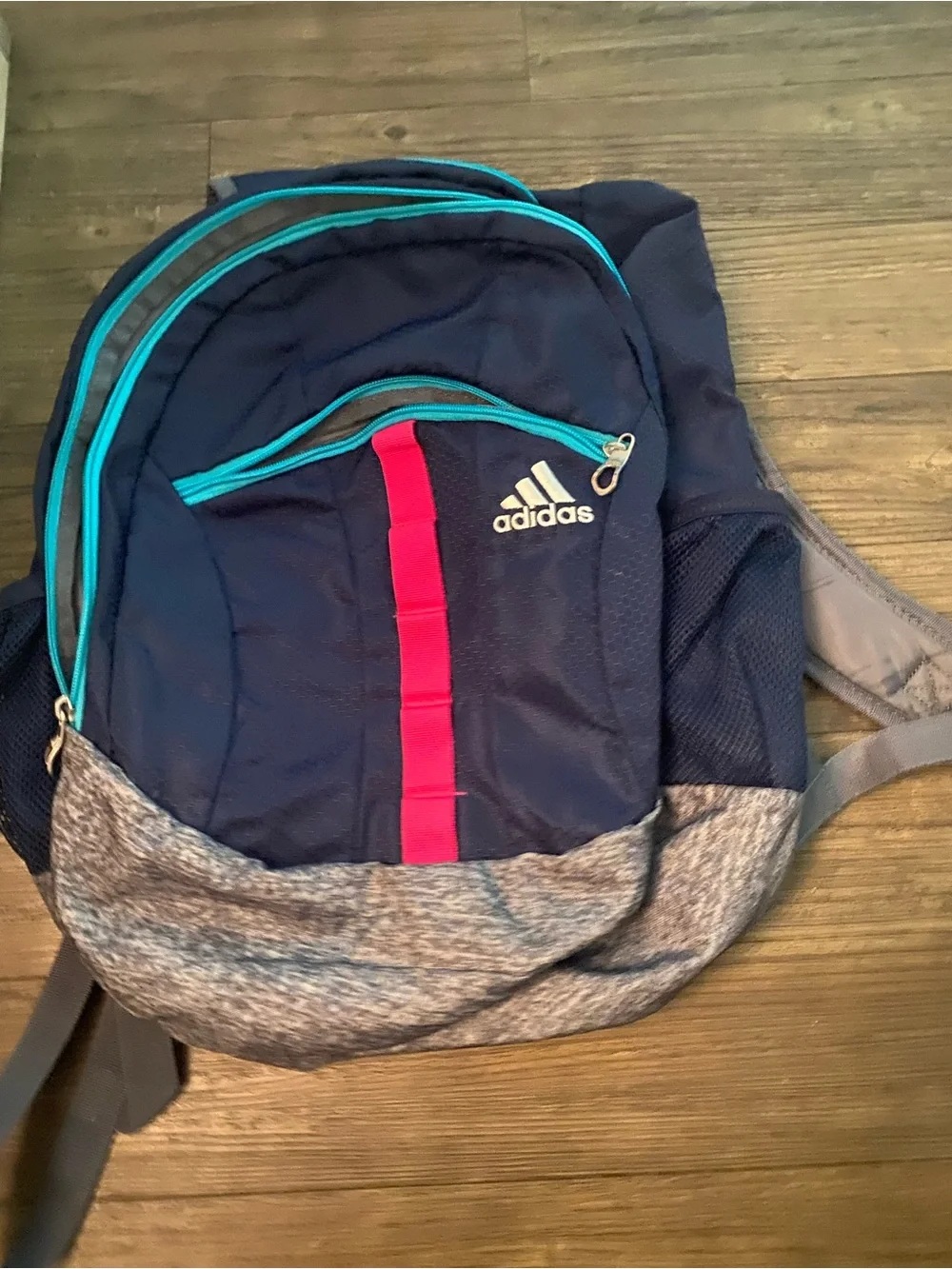 adidas Navy Backpack with Pink Stripe and Teal Trim